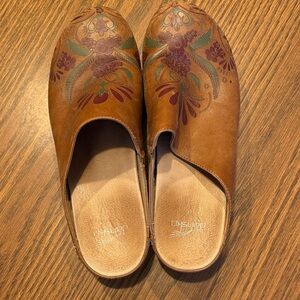 Dansko Brown Leather Floral Mules